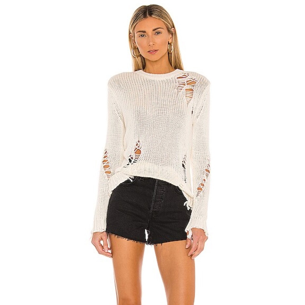 Stitches & Stripes Carrie Distressed Pullover, White XS